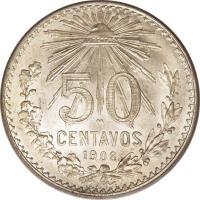 reverse of 50 Centavos - Larger (1905 - 1918) coin with KM# 445 from Mexico. Inscription: 50 CENTAVOS