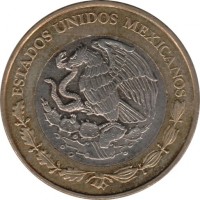 Mexico coin 20 Pesos - 20th anniversary of awarding Octavio Paz the Nobel Prize for Literature (2010) obverse obverse of 20 Pesos - 20th anniversary of awarding Octavio Paz the Nobel Prize for Literature (2010) coin with KM# 943 from Mexico. Inscription: ESTADOS UNIDOS MEXICANOS