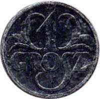 Poland coin 1 Grosz - WW2 German Occupation (1939) reverse reverse of 1 Grosz - WW2 German Occupation (1939) coin with Y# 34 from Poland. Inscription: 1 GROSZ