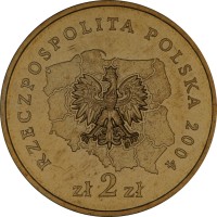 obverse of 2 Złote - Mazowieckie (2004) coin with Y# 489 from Poland. Inscription: RZECZPOSPOLITA POLSKA 2004 zł 2 zł