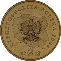 Poland coin 2 Złote - Mazowieckie (2004) obverse obverse of 2 Złote - Mazowieckie (2004) coin with Y# 489 from Poland. Inscription: RZECZPOSPOLITA POLSKA 2004 zł 2 zł