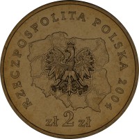 Poland coin 2 Złote - Podkarpackie (2004) obverse obverse of 2 Złote - Podkarpackie (2004) coin with Y# 490 from Poland. Inscription: RZECZPOSPOLITA POLSKA 2004 zł 2 zł