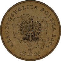 obverse of 2 Złote - Podkarpackie (2004) coin with Y# 490 from Poland. Inscription: RZECZPOSPOLITA POLSKA 2004 zł 2 zł