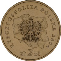 Poland coin 2 Złote - Slaskie (2004) obverse obverse of 2 Złote - Slaskie (2004) coin with Y# 493 from Poland. Inscription: RZECZPOSPOLITA POLSKA 2004 zł 2zł