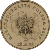 Poland coin 2 Złote - Zachodniopomorskie (2005) obverse obverse of 2 Złote - Zachodniopomorskie (2005) coin with Y# 563 from Poland. Inscription: RZECZPOSPOLITA POLSKA 2005 zł 2 zł