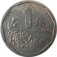 reverse of 1 Jiao (1991 - 1999) coin with KM# 335 from China. Inscription: 1 角 YI JIAO
