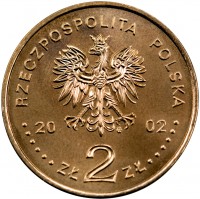 obverse of 2 Złote - Bronisław Malinowski (2002) coin with Y# 431 from Poland. Inscription: RZECZPOSPOLITA POLSKA 2002 ZŁ 2 ZŁ