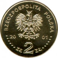 obverse of 2 Złote - Michal Siedlecki (2001) coin with Y# 421 from Poland. Inscription: RZECZPOSPOLITA POLSKA 2001 ZŁ 2 ZŁ