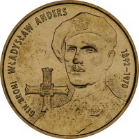 reverse of 2 Złote - General Wladyslaw Anders (2002) coin with Y# 440 from Poland. Inscription: GEN. BRONI WLADYSLAW ANDERS 1892-1970