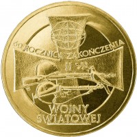 reverse of 2 Złote - Ending of II World War (2005) coin with Y# 558 from Poland. Inscription: 60 ROCZNICA ZAKONCZENIA WOJNY SWIATOWEJ