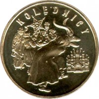 reverse of 2 Złote - Carolers (2001) coin with Y# 422 from Poland. Inscription: KOLĘDNICY