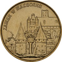 reverse of 2 Złote - Malbork Castle (2002) coin with Y# 443 from Poland. Inscription: ZAMEK W MALBORKU