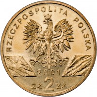 Poland coin 2 Złote - Swallowtail (2001) obverse obverse of 2 Złote - Swallowtail (2001) coin with Y# 414 from Poland. Inscription: RZECZPOSPOLITA POLSKA 2001 ZŁ 2 ZŁ