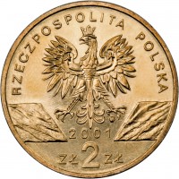 obverse of 2 Złote - Swallowtail (2001) coin with Y# 414 from Poland. Inscription: RZECZPOSPOLITA POLSKA 2001 ZŁ 2 ZŁ