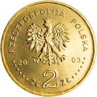 Poland coin 2 Złote - Easter Monday Festival (2003) obverse obverse of 2 Złote - Easter Monday Festival (2003) coin with Y# 451 from Poland. Inscription: RZECZPOSPOLITA POLSKA 2003 ZŁ 2 ZŁ