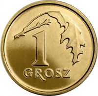reverse of 1 Grosz (2013 - 2015) coin with Y# 923 from Poland. Inscription: 1 GROSZ