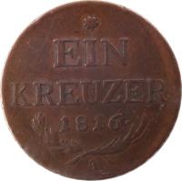 Austria coin 1 Kreuzer - Franz II (1816) reverse reverse of 1 Kreuzer - Franz II (1816) coin with KM# 2113 from Austria. Inscription: * EIN KREUZER · 1816 · A