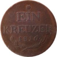 reverse of 1 Kreuzer - Franz II (1816) coin with KM# 2113 from Austria. Inscription: * EIN KREUZER · 1816 · A