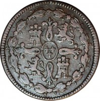 Spain coin 8 Maravedis - Fernando VII (1817 - 1821) reverse reverse of 8 Maravedis - Fernando VII (1817 - 1821) coin with KM# 491 from Spain.