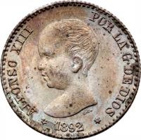 Spain coin 50 Centimos - Alfonso XIII - 1'st Portrait (1889 - 1892) obverse obverse of 50 Centimos - Alfonso XIII - 1'st Portrait (1889 - 1892) coin with KM# 690 from Spain. Inscription: ALFONSO XIII POR LA G · DE DIOS * 1889 *