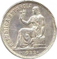obverse of 1 Peseta - 2'nd Republic (1933) coin with KM# 750 from Spain. Inscription: REPUBLICA ESPAÑOLA *1933*