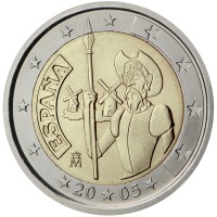 obverse of 2 Euro - Juan Carlos I - Don Quixote (2005) coin with KM# 1063 from Spain. Inscription: ESPAÑA 20 05 M