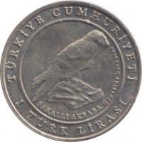 reverse of 1 Lira - Imperial Eagle (2009) coin with KM# 1249 from Turkey. Inscription: TÜRKİYE CUMHURİYETİ 1 TÜRK LİRASI