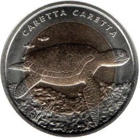 Turkey coin 1 Lira - Loggerhead Sea Turtle (2009) obverse obverse of 1 Lira - Loggerhead Sea Turtle (2009) coin with KM# 1264 from Turkey. Inscription: CARETTA CARETTA