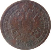 obverse of 1 Kreuzer - Franz Joseph I (1885 - 1891) coin with KM# 2187 from Austria. Inscription: K · K · OESTERREICHISCHE SCHEIDEMÜNZE