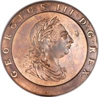 United Kingdom coin 2 Pence - George III (1797) obverse obverse of 2 Pence - George III (1797) coin with KM# 619 from United Kingdom. Inscription: GEORGIUS III · D:G · REX.