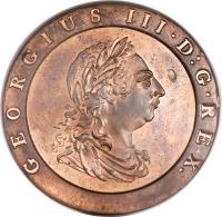 obverse of 2 Pence - George III (1797) coin with KM# 619 from United Kingdom. Inscription: GEORGIUS III · D:G · REX.