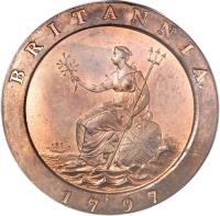 United Kingdom coin 2 Pence - George III (1797) reverse reverse of 2 Pence - George III (1797) coin with KM# 619 from United Kingdom. Inscription: BRITANNIA. 1797