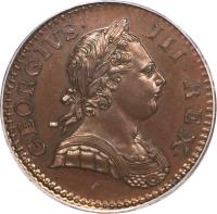 obverse of 1/2 Penny - George III (1770 - 1775) coin with KM# 601 from United Kingdom. Inscription: GEORGIVS · III · REX ·