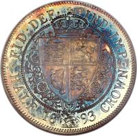 United Kingdom coin 1/2 Crown - Victoria - 3'rd Portrait (1893 - 1901) reverse reverse of 1/2 Crown - Victoria - 3'rd Portrait (1893 - 1901) coin with KM# 782 from United Kingdom. Inscription: · FID · DEF · IND · IMP · HALF 18 93 CROWN