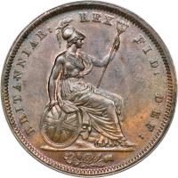 United Kingdom coin 1 Penny - George IV (1825 - 1827) reverse reverse of 1 Penny - George IV (1825 - 1827) coin with KM# 693 from United Kingdom. Inscription: BRITANNIAR: REX FID: DEF: