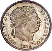 United Kingdom coin 1 Shilling - George III (1816 - 1820) obverse obverse of 1 Shilling - George III (1816 - 1820) coin with KM# 666 from United Kingdom. Inscription: GEOR:III D:G: BRITT:REX F:D: 1819