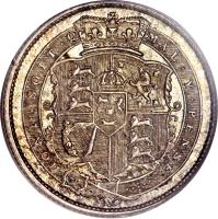 United Kingdom coin 1 Shilling - George III (1816 - 1820) reverse reverse of 1 Shilling - George III (1816 - 1820) coin with KM# 666 from United Kingdom. Inscription: HONI · SOIT · Q MAL · Y · PENSE ·