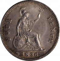 reverse of 4 Pence - William IV (1836 - 1837) coin with KM# 723 from United Kingdom. Inscription: FOUR PENCE 1836