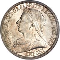obverse of 1 Crown - Victoria - 3'rd Portrait (1893 - 1900) coin with KM# 783 from United Kingdom. Inscription: VICTORIA · DEI · GRA · BRITT · REGINA · FID · DEF · IND · IMP ·