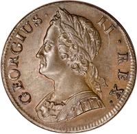 United Kingdom coin 1/2 Penny - George II (1740 - 1754) obverse obverse of 1/2 Penny - George II (1740 - 1754) coin with KM# 579 from United Kingdom. Inscription: GEORGIUS · II · REX ·