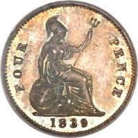 United Kingdom coin 4 Pence - Victoria - 1'st Portrait (1838 - 1862) reverse reverse of 4 Pence - Victoria - 1'st Portrait (1838 - 1862) coin with KM# 731 from United Kingdom. Inscription: FOUR PENCE 1844