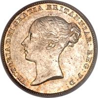 obverse of 6 Pence - Victoria - 1'st Portrait (1838 - 1866) coin with KM# 733 from United Kingdom. Inscription: VICTORIA DEI GRATIA BRITANNIAR: REG: F: D: