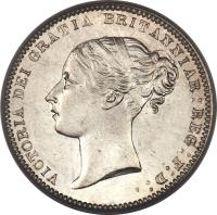 obverse of 6 Pence - Victoria - 1'st Portrait (1867 - 1880) coin with KM# 751 from United Kingdom. Inscription: VICTORIA DEI GRATIA BRITANNIAR: REG: F: D: