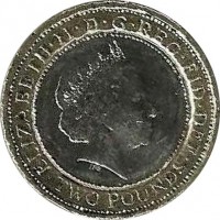 United Kingdom coin 2 Pounds - Elizabeth II - The Train - 4'th Portrait (2013) obverse obverse of 2 Pounds - Elizabeth II - The Train - 4'th Portrait (2013) coin with KM# 1239 from United Kingdom. Inscription: ELIZABETH · II · D · G · REG · FID · DEF · TWO POUNDS · IRB