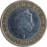 United Kingdom coin 2 Pounds - Elizabeth II - Guinea - 4'th Portrait (2013) obverse obverse of 2 Pounds - Elizabeth II - Guinea - 4'th Portrait (2013) coin with KM# 1241 from United Kingdom. Inscription: ELIZABETH · II · DEI · GRA · REG · FID · DEF · TWO POUNDS · IRB
