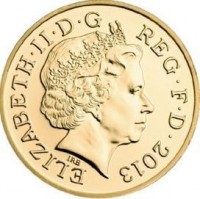 obverse of 1 Pound - Elizabeth II - England - 4'th Portrait (2013) coin with KM# 1237 from United Kingdom. Inscription: ELIZABETH · II · D · G REG · F · D · 2013 IRB
