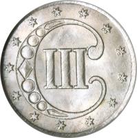 reverse of 3 Cents - No outlines in star (1851 - 1853) coin with KM# 75 from United States. Inscription: III