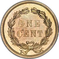 reverse of 1 Cent - Indian Head Cent; Without shield (1859) coin with KM# 87 from United States. Inscription: ONE CENT