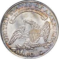 United States coin 1/2 Dollar - Capped Bust Half Dollar (1807 - 1836) reverse reverse of 1/2 Dollar - Capped Bust Half Dollar (1807 - 1836) coin with KM# 37 from United States. Inscription: UNITED STATES OF AMERICA E PLURIBUS UNUM 50C.