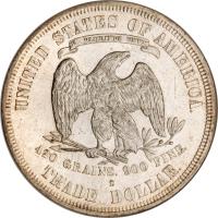 United States coin 1 Dollar - Trade Dollar (1873 - 1885) reverse reverse of 1 Dollar - Trade Dollar (1873 - 1885) coin with KM# 108 from United States. Inscription: UNITED STATES OF AMERICA E PLURIBUS UNUM 420 GRAINS, .900 FINE. TRADE DOLLAR